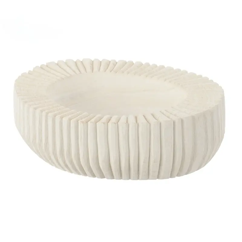 Amalfi Picton Ribbed Timber Bowl – 32X26X9Cm White Finish 1