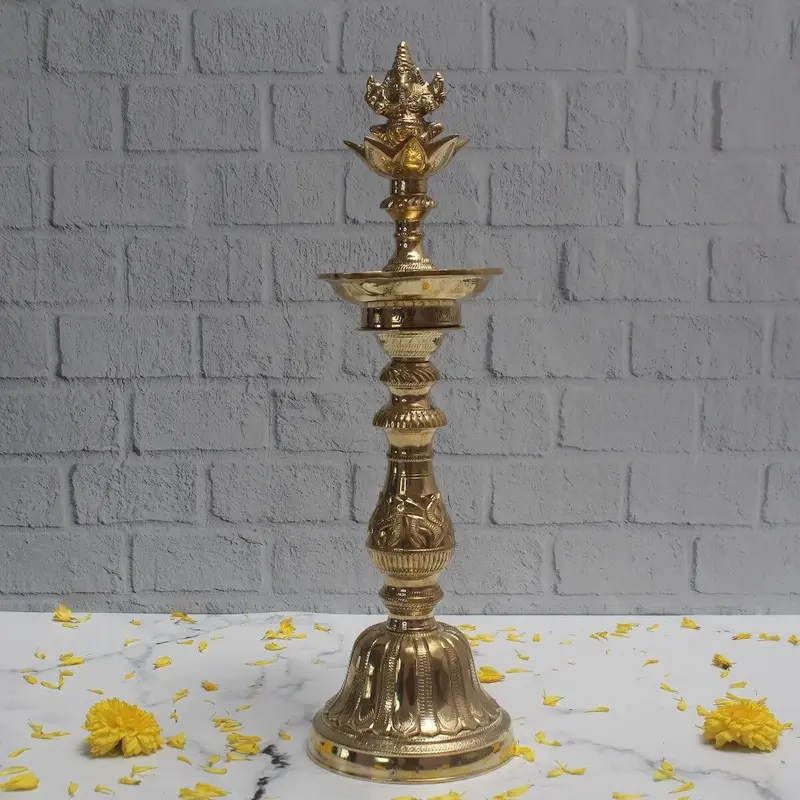 Antique-Style Brass Kuthu Vilakku Oil Lamp (Ega Design) 1