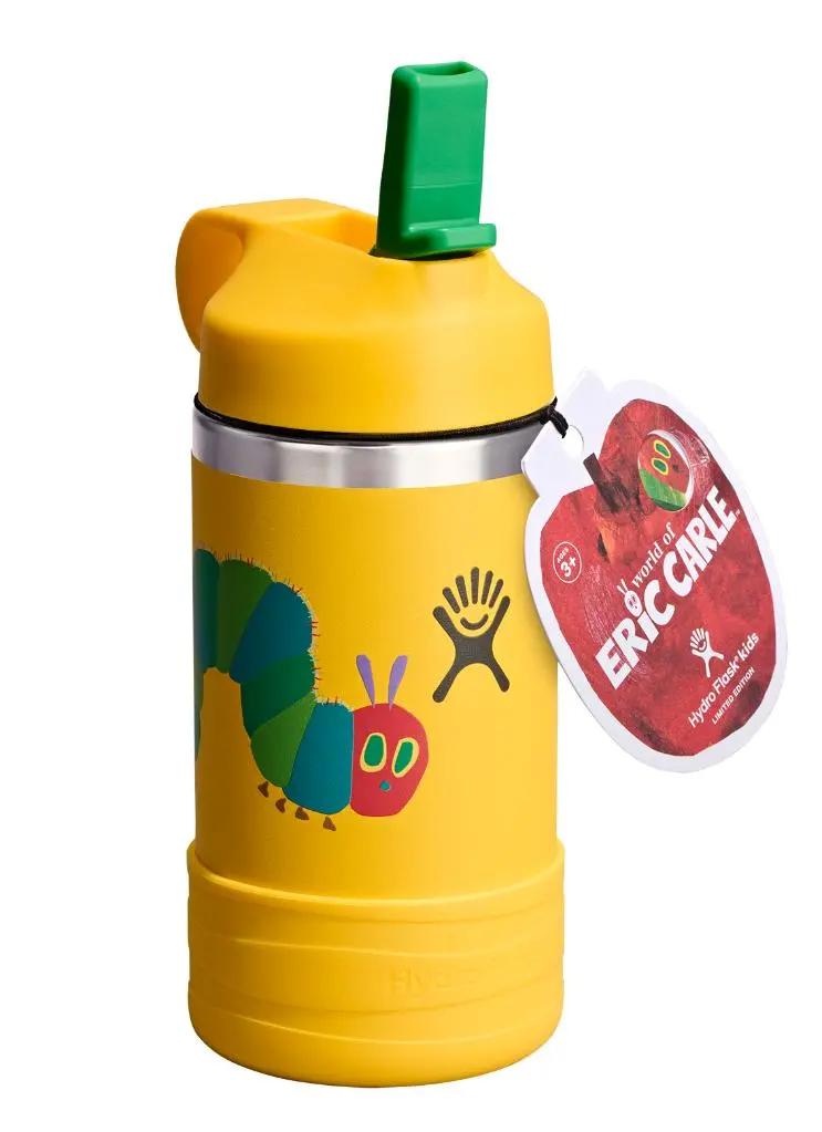 Hydro Flask Kids Wide-Mouth Water Bottle – 12 Oz / 354 Ml, Yellow Caterpillar Design 1