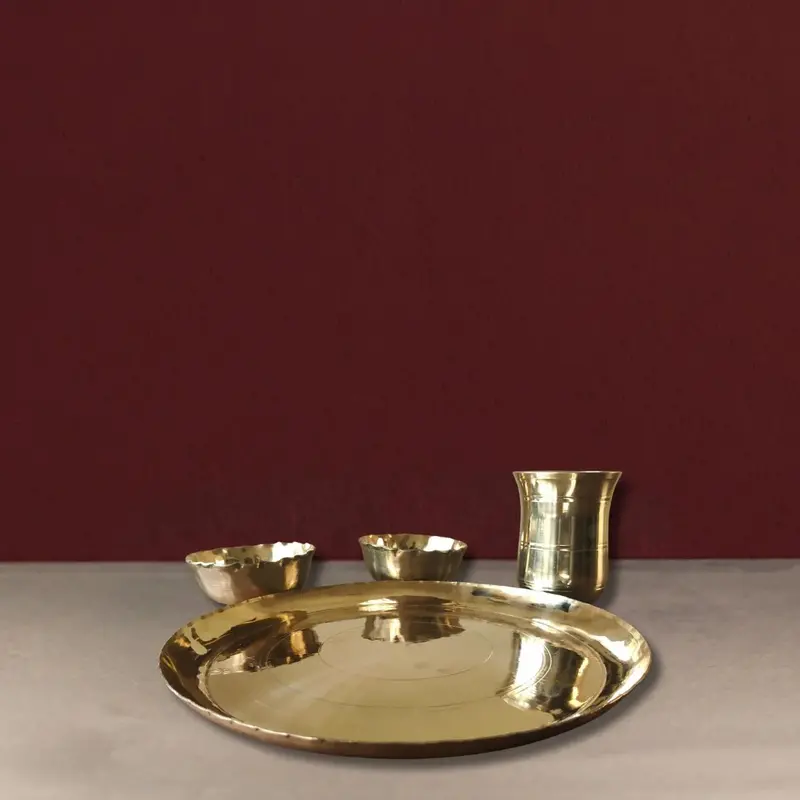 Kansa Thali Set Lehri – 3-Piece Bronze Dinnerware Collection From West Bengal 1