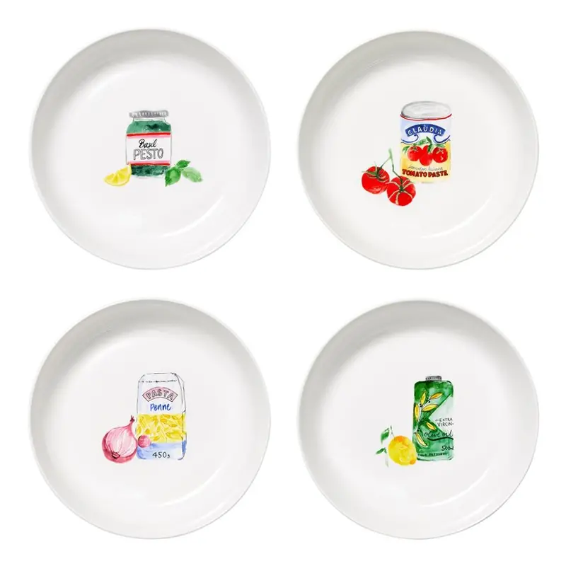 Porto Valentina 4-Piece Dinner Bowl Set – 21.5Cm Ceramic Bowls In Penne, Tomato, Olive Oil & Pesto Designs 1
