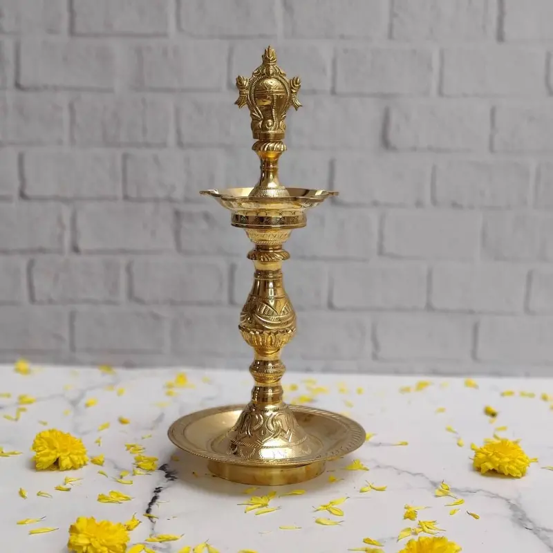 Sangu Chakram Vilakku – Ornate Brass Oil Lamp Inspired By Sacred Symbols 1