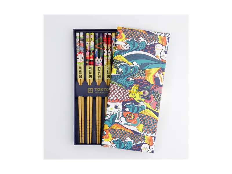 Tokyo Design Lucky & Koinobori Chopstick Set – 5 Pairs, Japanese-Inspired Gift Box 1